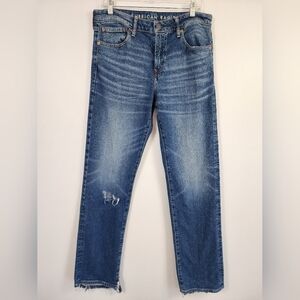 American Eagle Men's Mediume Wash Flex Blue Jeans Whiskers 5 Pockets, sz 32x36